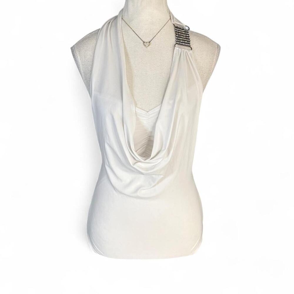 Y2K White Halter Cowl Neck Detail clasp vintage Deadstock NWT 2000s size small